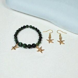 Handcrafted Green Tigers Eye Bracelet And Earring Set
